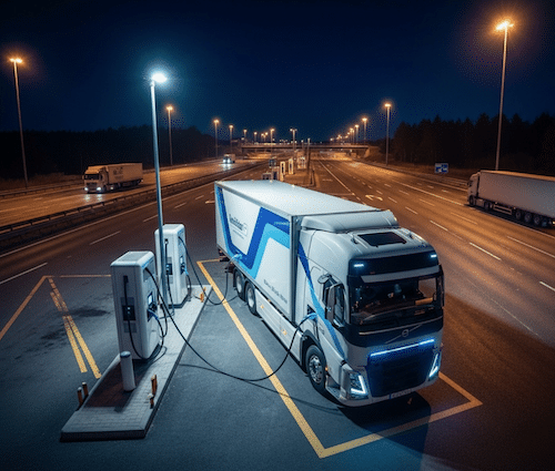 heavy truck is fast charging on highway