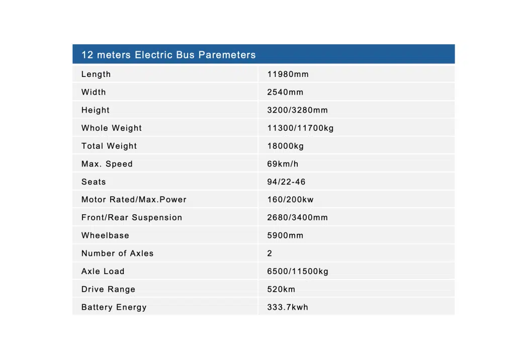 12-meter electric bus parameters